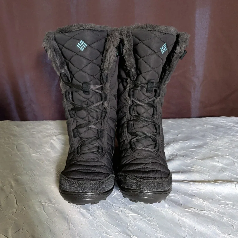 Columbia Minx Mid II Boots Kids Size 3 EU 34 Omni-Heat Snow Winter Black Quilted
